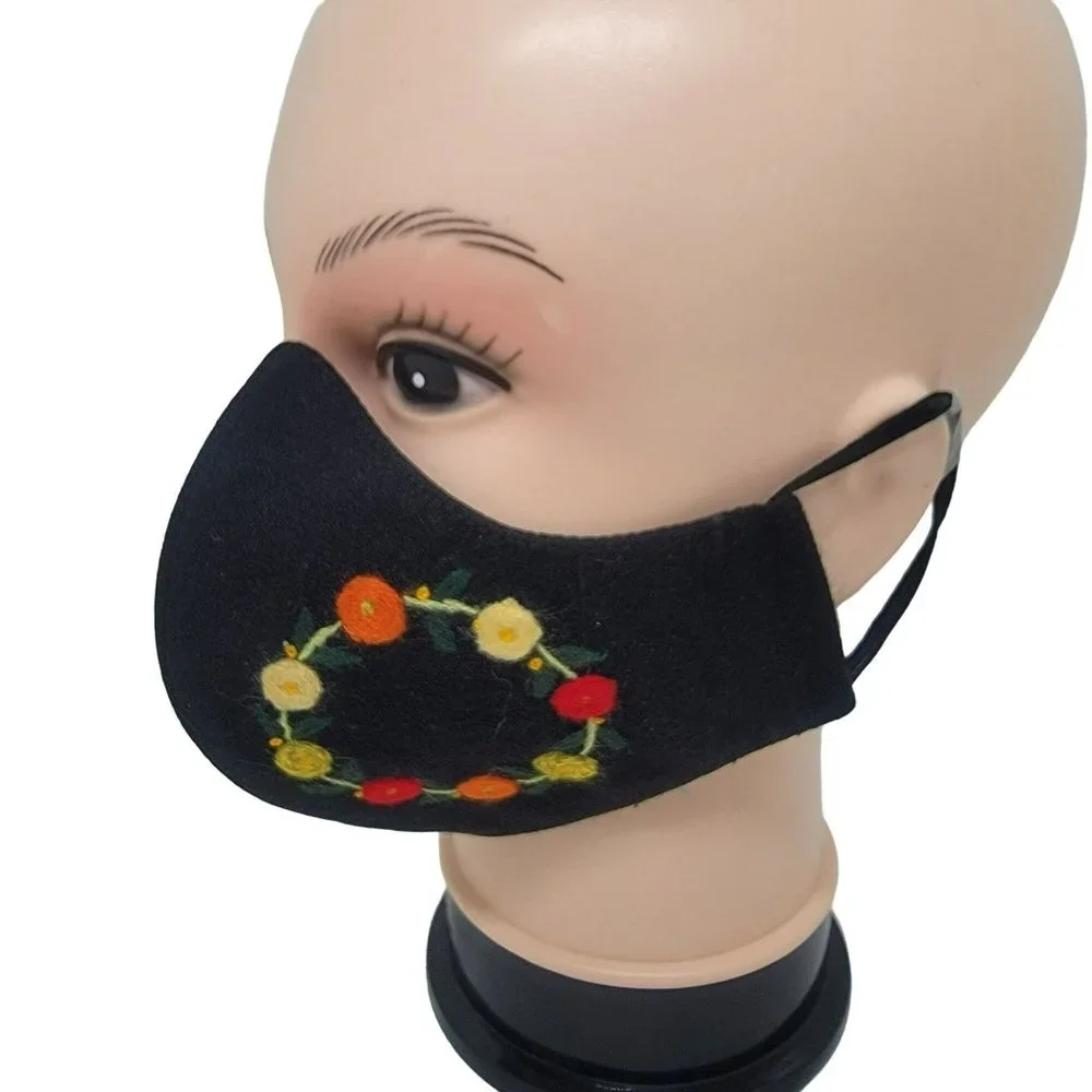 New Cover Face ear loop Women's Black Red Mask Embroidered handmade flower ring